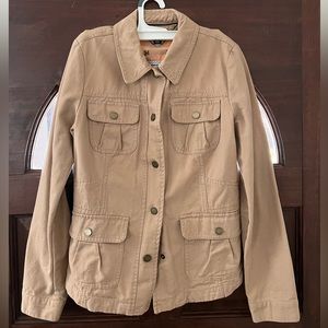 Tommy Hilfiger Tan Twill Jacket Brown Elbow Pads Jacket with Pockets Size Small